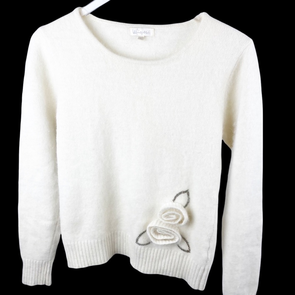 Vintage Whispers Ivory Angora Floral Granny Core Prairie Sweater Large